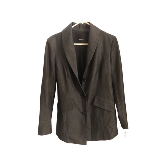 Mac & Jac Charcoal Sheen button up statement blazer w/ back straps - Picture 1 of 5
